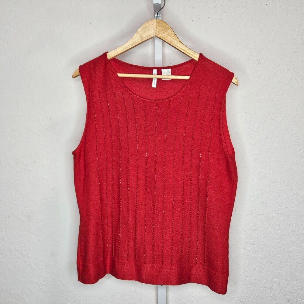 Via Seta Red Beaded Silk Cotton Blend Sleeveless Tank Shell‎ Size XL